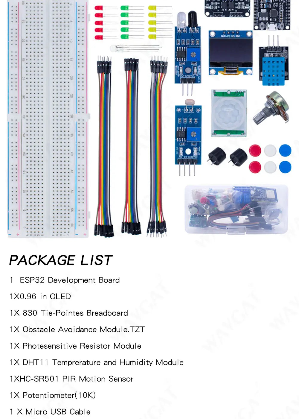 DIY Starter Kit for ESP32 ESP-32S WIFI with Storage Box Learning Basic Starter Kit 0.96 Inch Oled Pir Motion Sensor