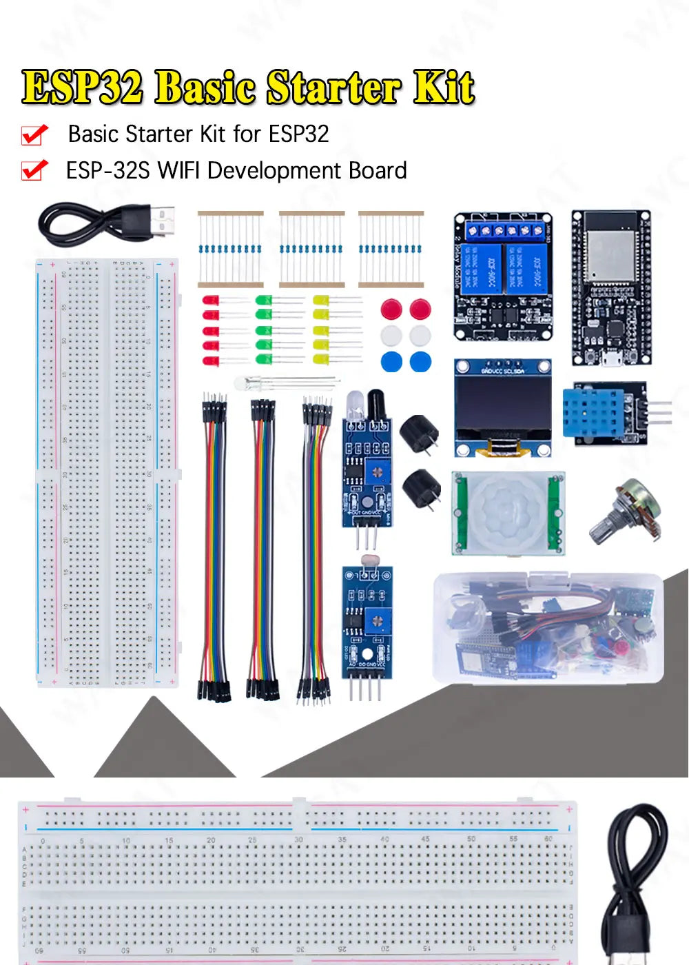 DIY Starter Kit for ESP32 ESP-32S WIFI with Storage Box Learning Basic Starter Kit 0.96 Inch Oled Pir Motion Sensor