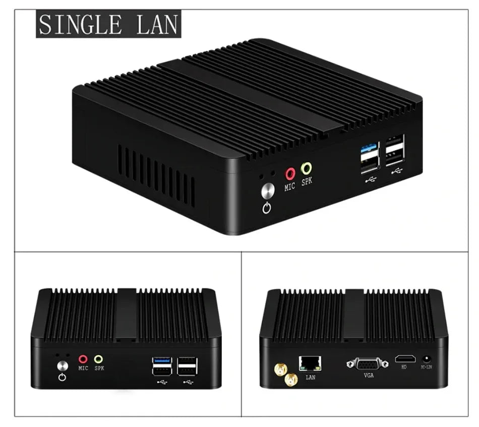 Helorpc Pfense Industrial Mini PC Inter Celeron Processor with 4XUSB HDMI VGA 2XRS232 Support Windows10/11 LINUX Deskto Computer