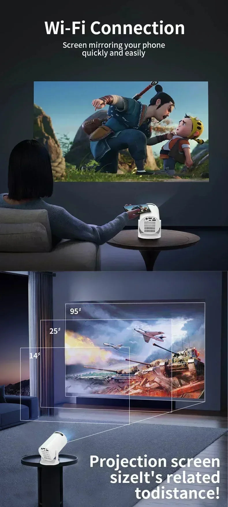2026 HY300 Outdoor portable LED Projector 4KWifi 1080P 1280 720P HD Home Cinema Video Movies Video Game Projection