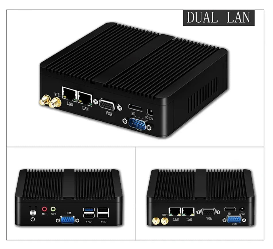 Helorpc Pfense Industrial Mini PC Inter Celeron Processor with 4XUSB HDMI VGA 2XRS232 Support Windows10/11 LINUX Deskto Computer