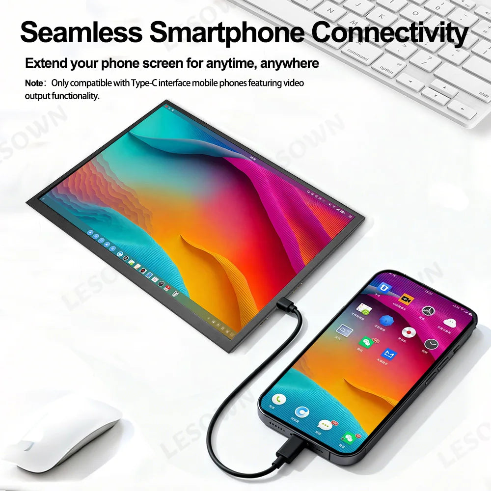 LESOWN Small Portable Monitor 10.1'' IPS 1280x800 USB C HDMI Laptop Second Screen External Display for Document Work PC