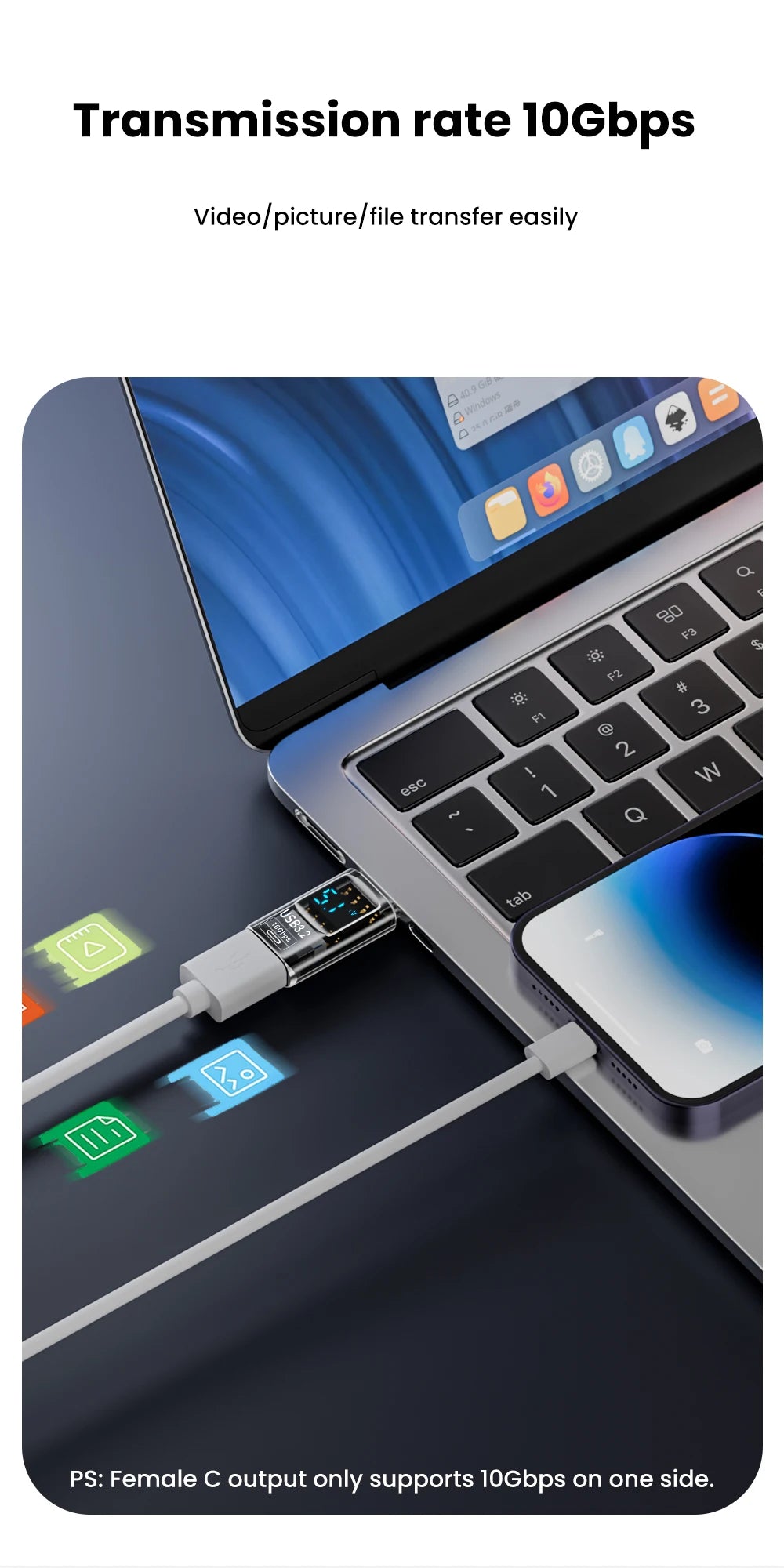 USB 3.2 Digital Display Adapter 10Gbps USB Male TO USB Female Converter Fast Charging Data Transafer USB C Adapter For PC Laptop