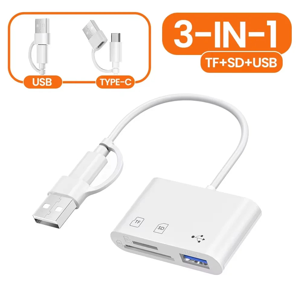 5‑in‑1 USB 3.0 Card Reader Lightning Type C SD TF Memory Card Adapter for iPhone iPad MacBook Samsung Android Phone Laptop
