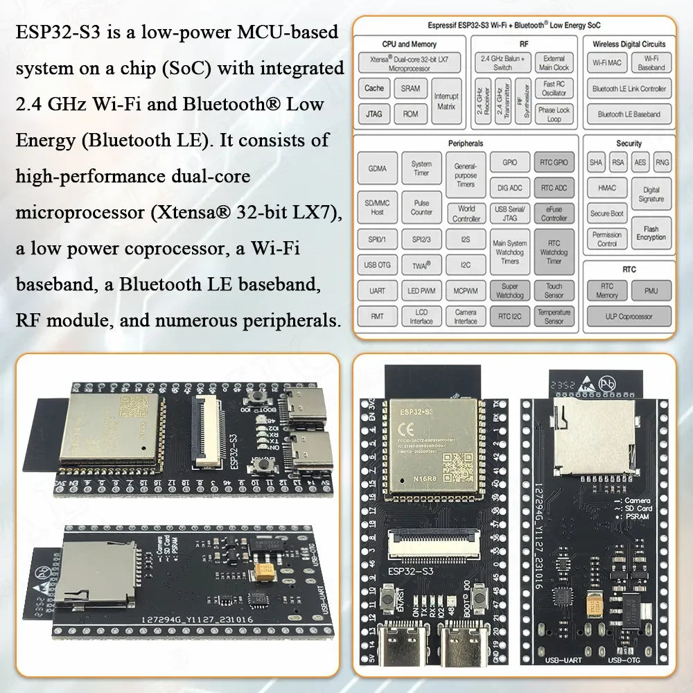 ESP32 S3 N16R8 CAM Development Board 2.4G Wifi BT Camera Module for OV2640 OV5640 8MB PSRAM 16MB FLASH ESP32-S3WROOM N16R8