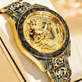 A men's yellow retro style high-end carved yellow dragon fully automatic mechanical watch
