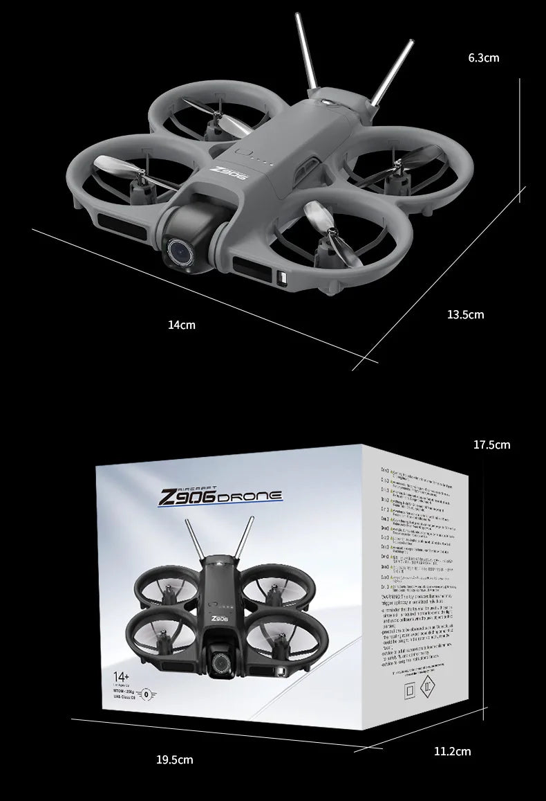 New Z906 Mini FPV Drone Big Screen Remote 180° Electric Adjust 4K Camera 3-Side Obstacle Avoidance Optical Flow With Landing Pad