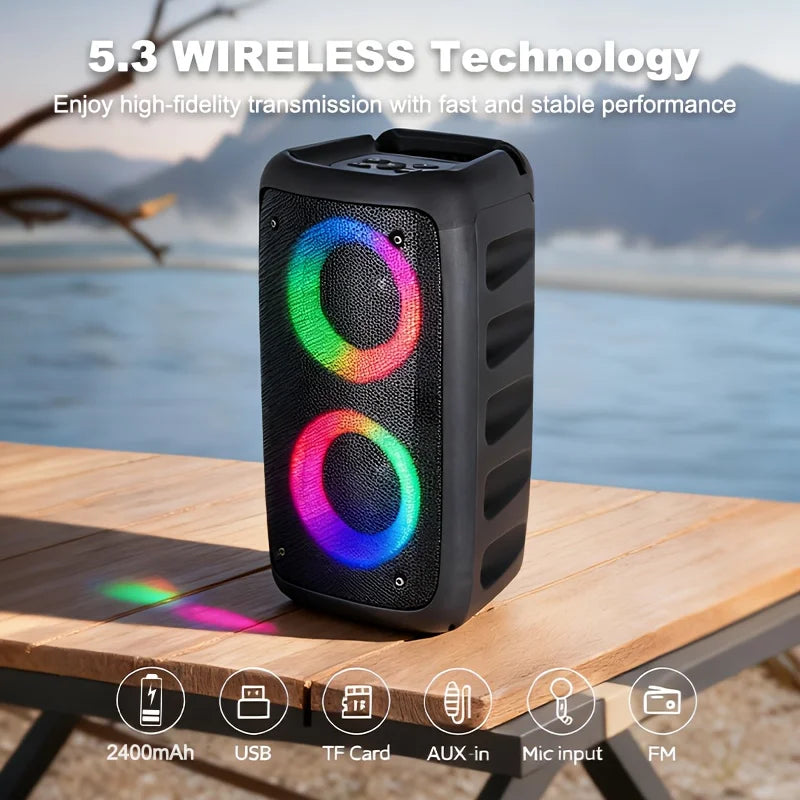6000W Portable Speaker, Wireless Stereo, TWS, Color Lights, USB/TF Card, for Outdoor, Camping, Backyard Party, Bluetooth Speaker