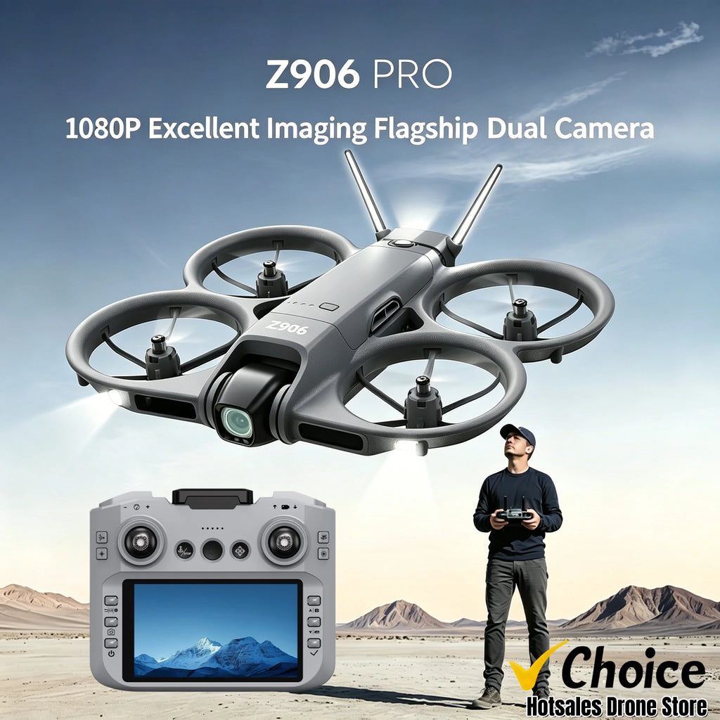 New Z906 Mini FPV Drone Big Screen Remote 180° Electric Adjust 4K Camera 3-Side Obstacle Avoidance Optical Flow With Landing Pad