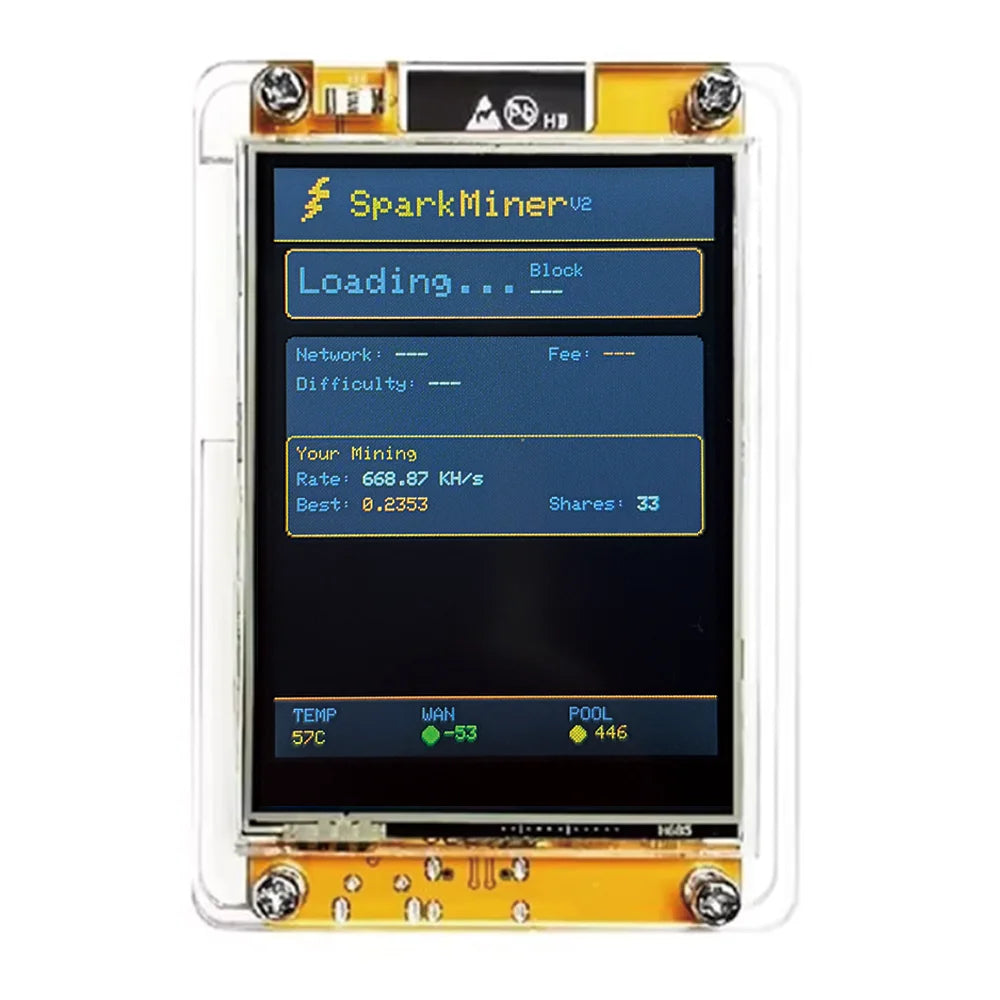 NEW! SparkMiner 700kH/s + Case⚡2x Faster Than Nerdminer BTC Solo Lottery Miner Bitcoin Crypto 2.8" Smart Display