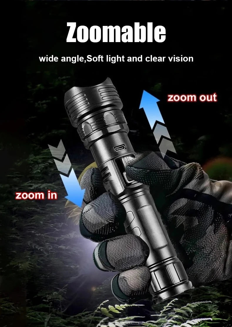 2000000 High Power LED Flashlights Type-C Rechargeable Torch Long Shot 1000M Waterproof Handlamp Outdoor Camping Fishing Lantern