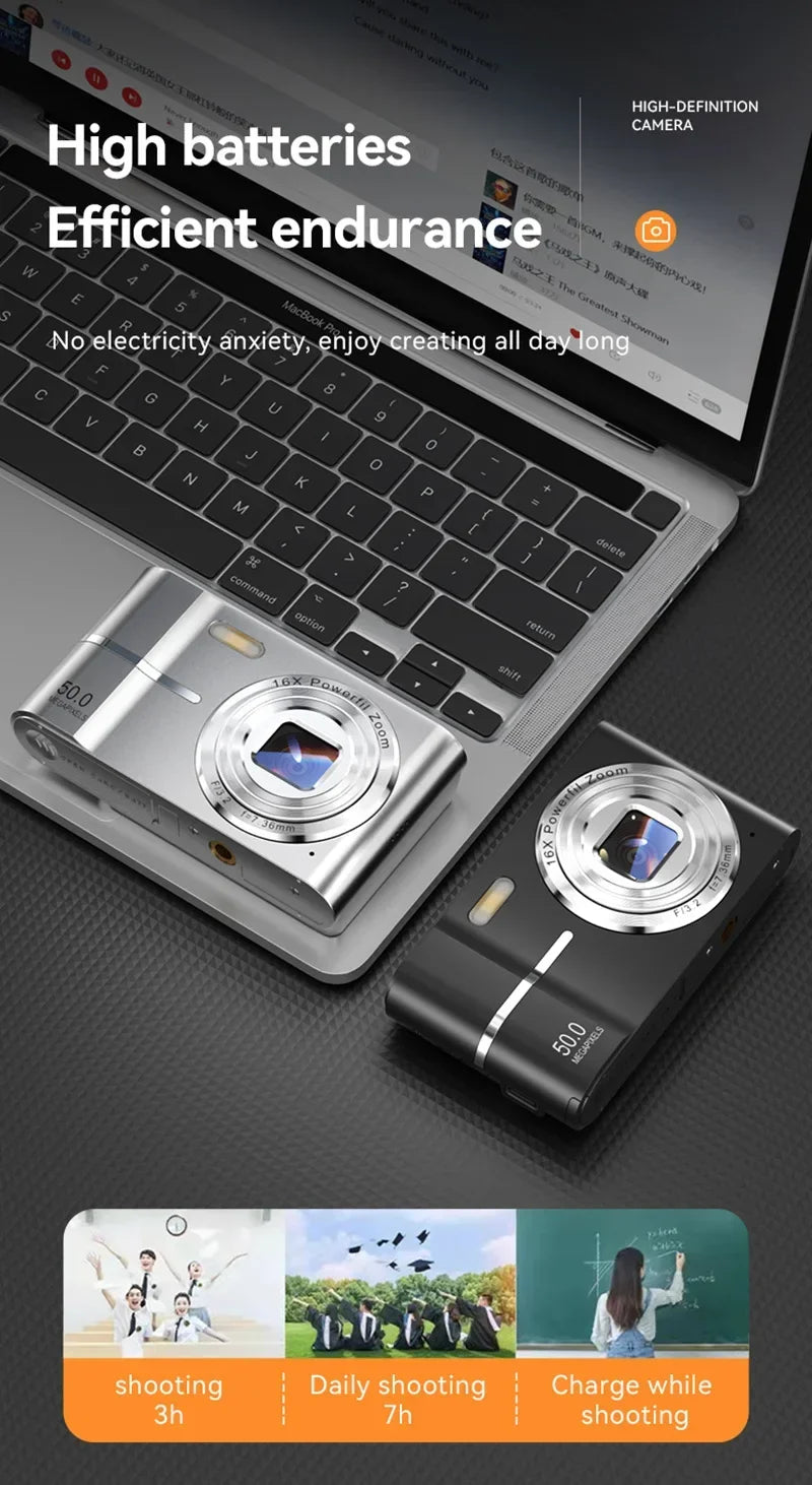 Lenovo 5K Digital Camera 50MP 16X Student Camera Outdoor Anti-Shake Digital Video Camera Flash Video Recorder Small Video Camera