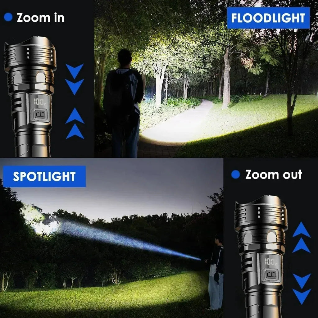 2000000 High Power LED Flashlights Type-C Rechargeable Torch Long Shot 1000M Waterproof Handlamp Outdoor Camping Fishing Lantern