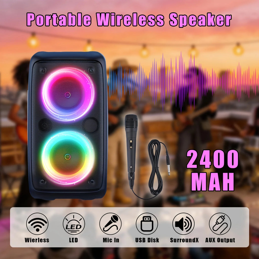 6000W Portable Speaker, Wireless Stereo, TWS, Color Lights, USB/TF Card, for Outdoor, Camping, Backyard Party, Bluetooth Speaker