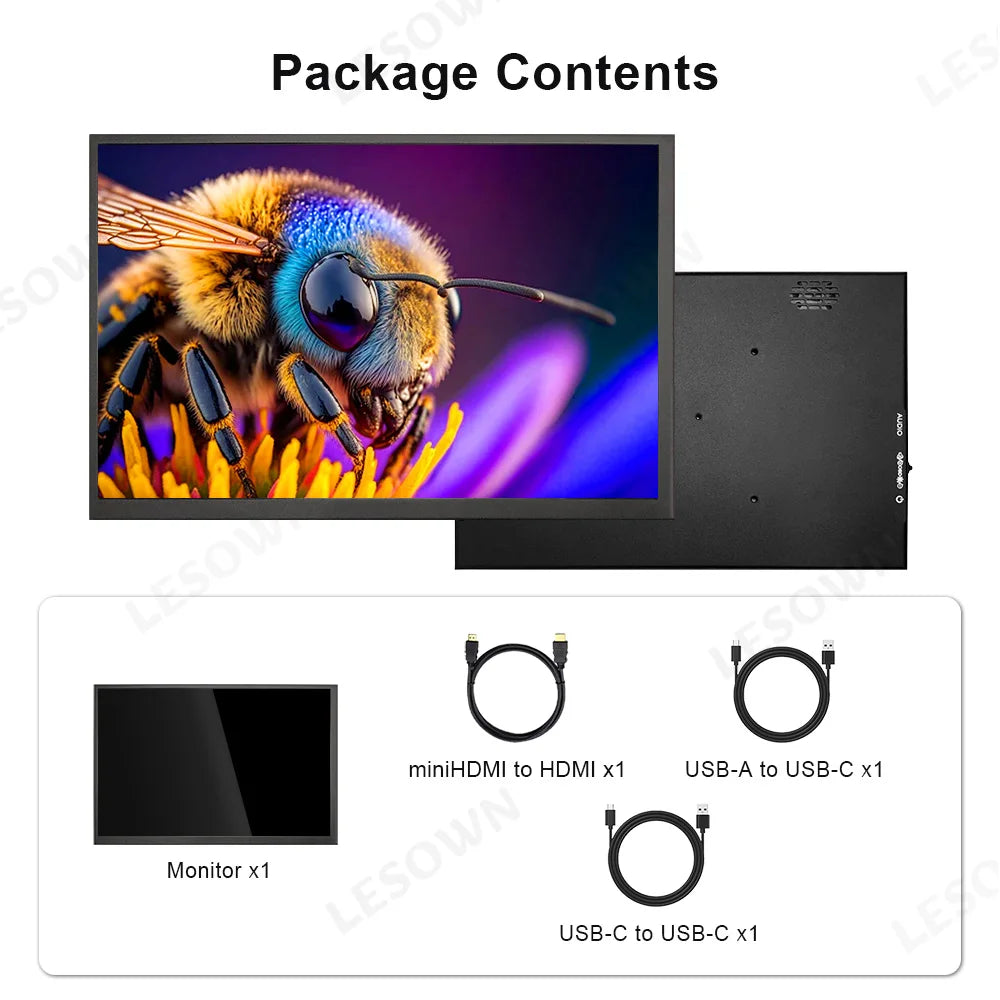 LESOWN Small Portable Monitor 10.1'' IPS 1280x800 USB C HDMI Laptop Second Screen External Display for Document Work PC