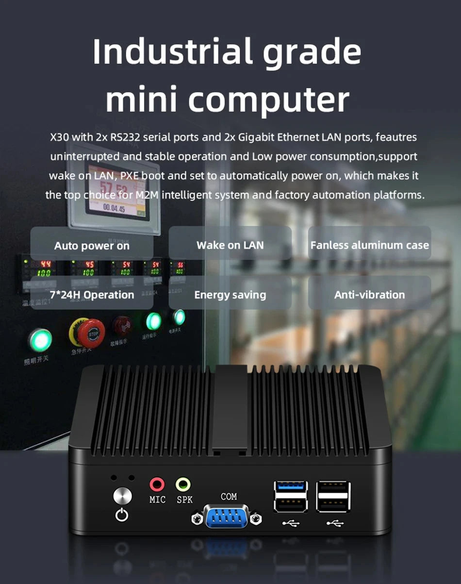 Helorpc Pfense Industrial Mini PC Inter Celeron Processor with 4XUSB HDMI VGA 2XRS232 Support Windows10/11 LINUX Deskto Computer