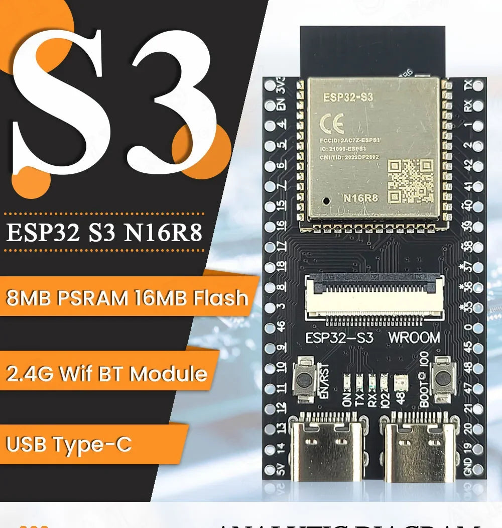 ESP32 S3 N16R8 CAM Development Board 2.4G Wifi BT Camera Module for OV2640 OV5640 8MB PSRAM 16MB FLASH ESP32-S3WROOM N16R8