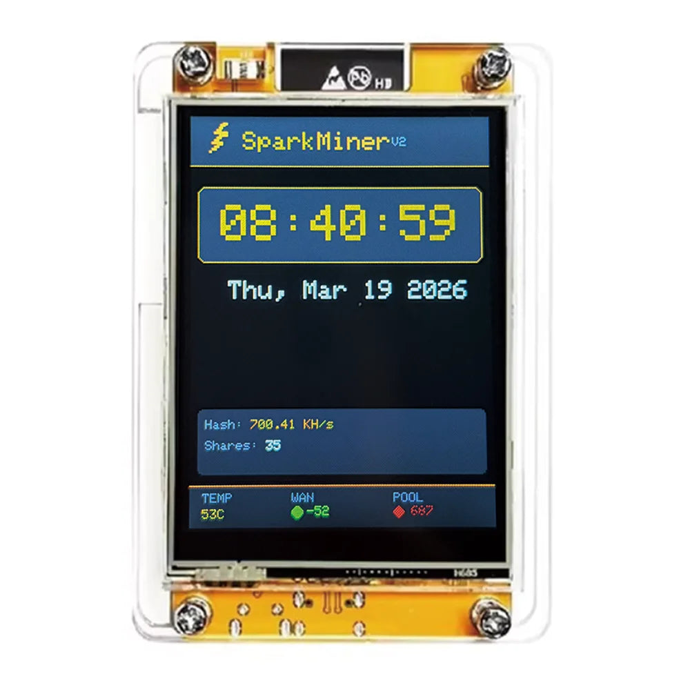 NEW! SparkMiner 700kH/s + Case⚡2x Faster Than Nerdminer BTC Solo Lottery Miner Bitcoin Crypto 2.8" Smart Display