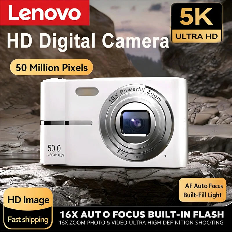 Lenovo 5K Digital Camera 50MP 16X Student Camera Outdoor Anti-Shake Digital Video Camera Flash Video Recorder Small Video Camera