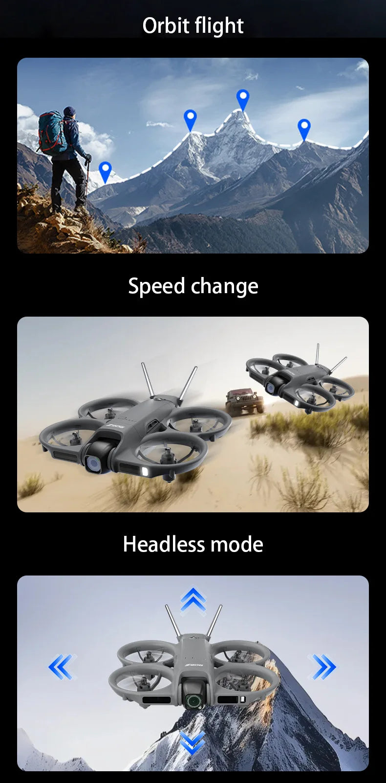 New Z906 Mini FPV Drone Big Screen Remote 180° Electric Adjust 4K Camera 3-Side Obstacle Avoidance Optical Flow With Landing Pad