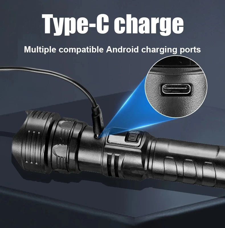 2000000 High Power LED Flashlights Type-C Rechargeable Torch Long Shot 1000M Waterproof Handlamp Outdoor Camping Fishing Lantern