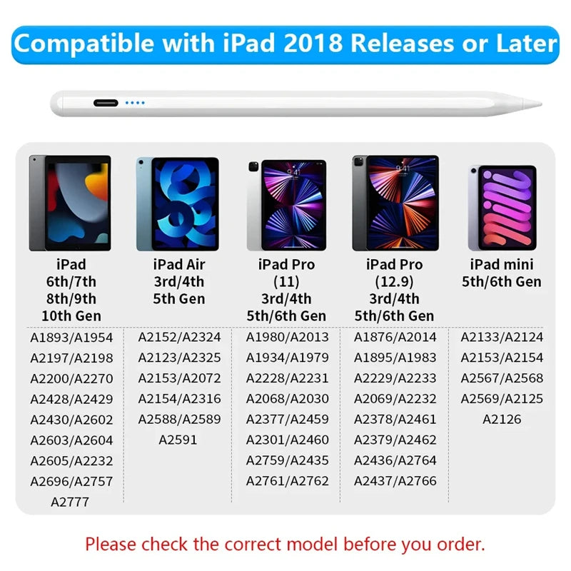 #For Apple Pencil 2 1 Palm Rejection Power Display iPad Accessories iPad 2022 2021 2020 2019 2018 Pro 11 12.9 Air Mini Stylus Pe