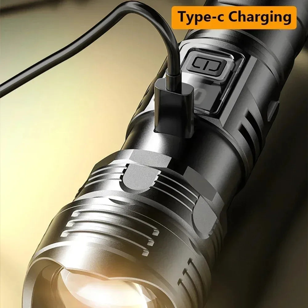 2000000 High Power LED Flashlights Type-C Rechargeable Torch Long Shot 1000M Waterproof Handlamp Outdoor Camping Fishing Lantern