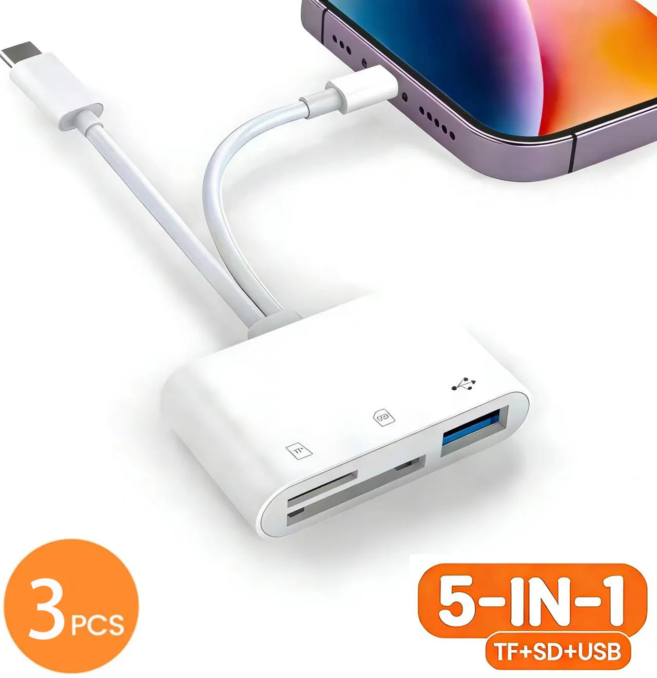 5‑in‑1 USB 3.0 Card Reader Lightning Type C SD TF Memory Card Adapter for iPhone iPad MacBook Samsung Android Phone Laptop