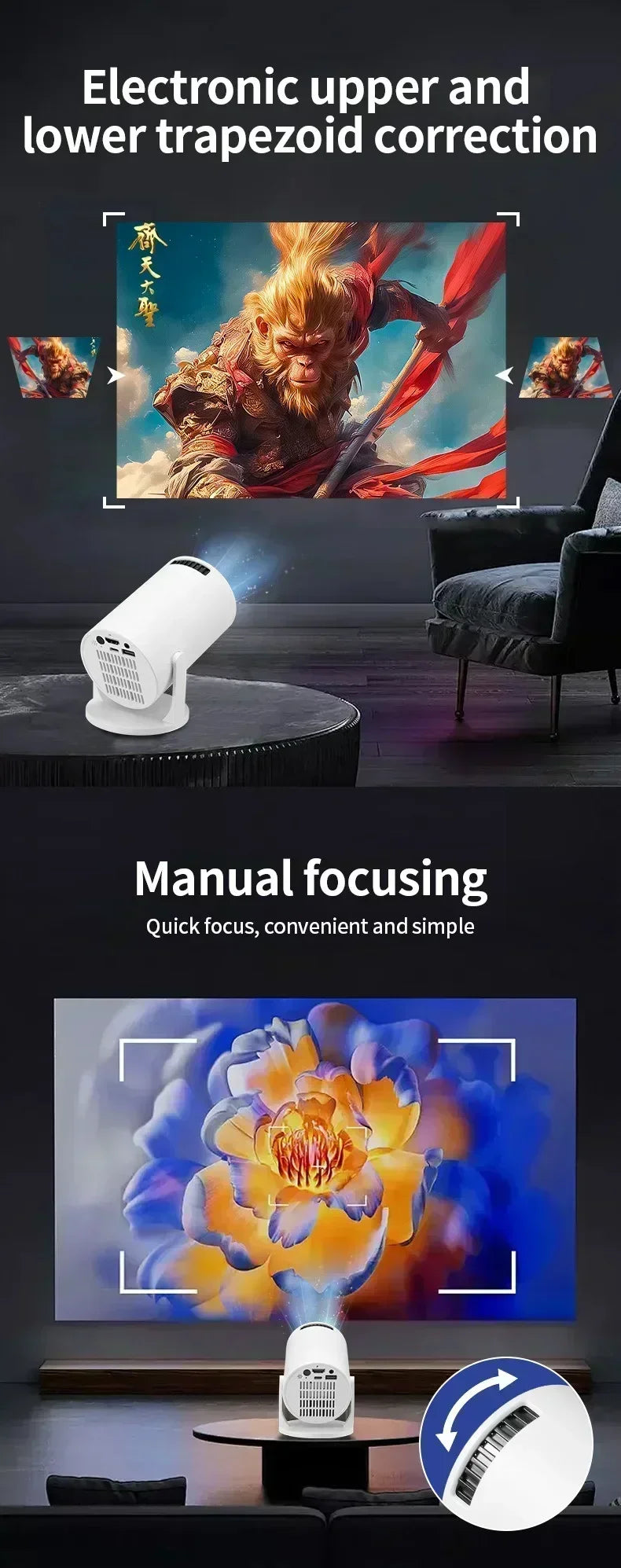 2026 HY300 Outdoor portable LED Projector 4KWifi 1080P 1280 720P HD Home Cinema Video Movies Video Game Projection