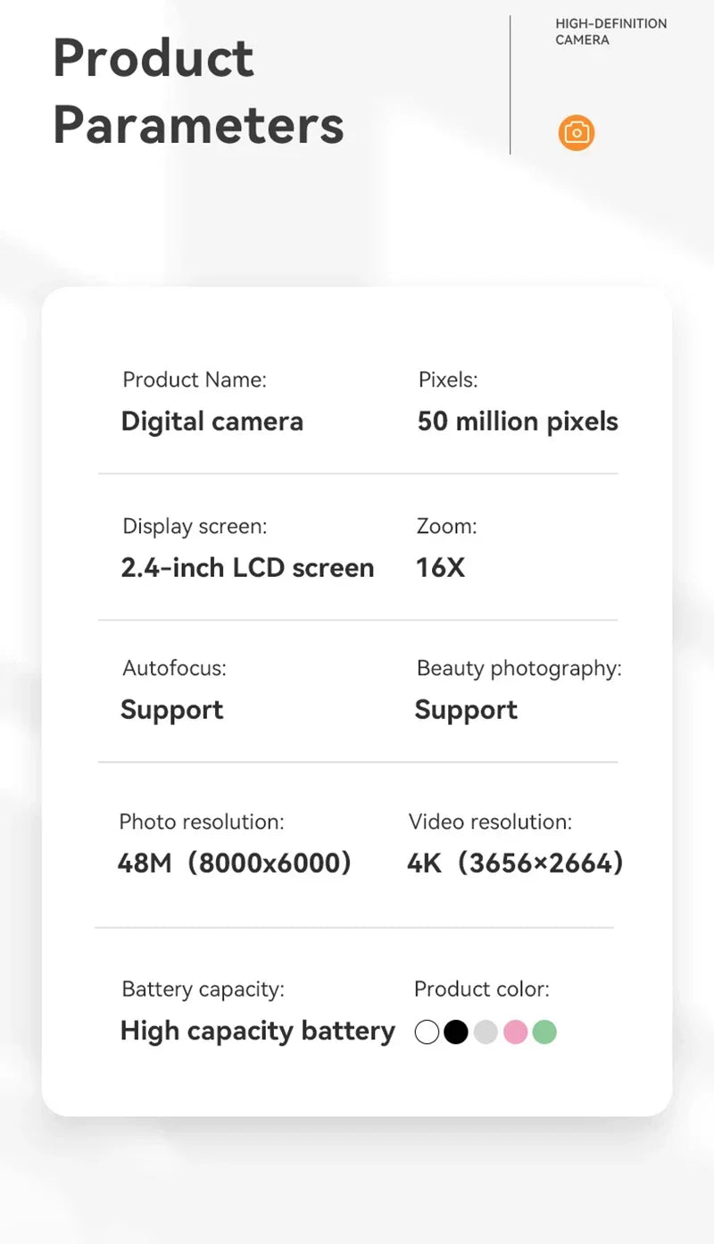 Lenovo 5K Digital Camera 50MP 16X Student Camera Outdoor Anti-Shake Digital Video Camera Flash Video Recorder Small Video Camera