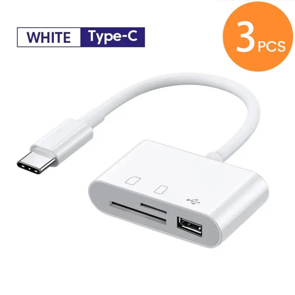 5‑in‑1 USB 3.0 Card Reader Lightning Type C SD TF Memory Card Adapter for iPhone iPad MacBook Samsung Android Phone Laptop