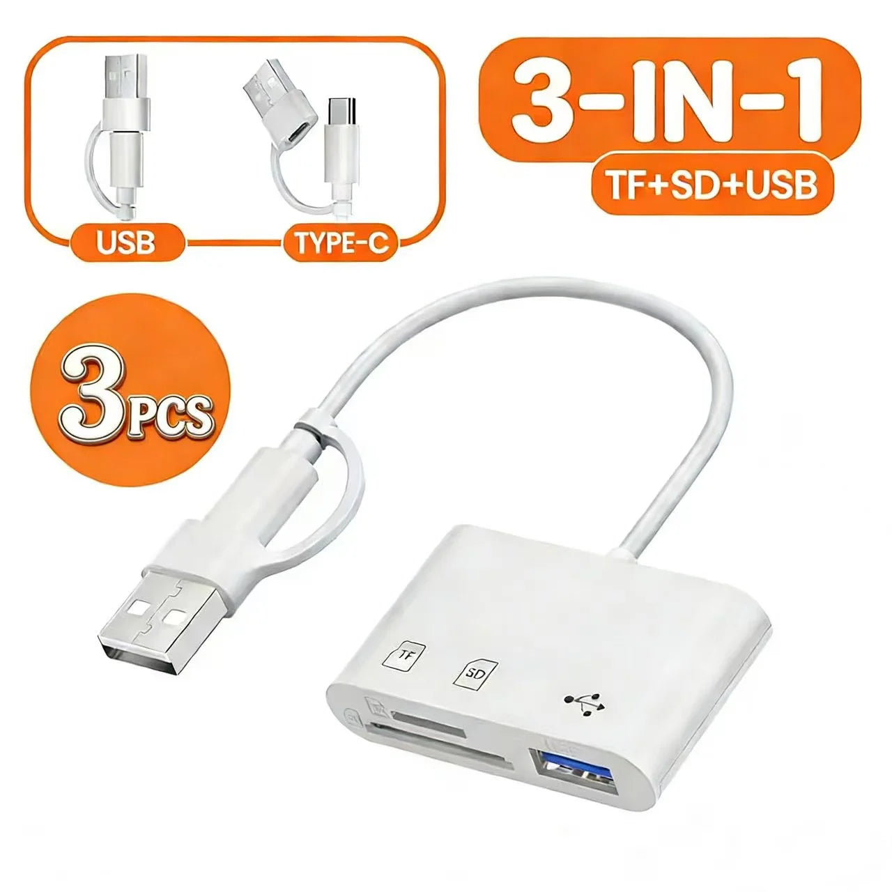 5‑in‑1 USB 3.0 Card Reader Lightning Type C SD TF Memory Card Adapter for iPhone iPad MacBook Samsung Android Phone Laptop