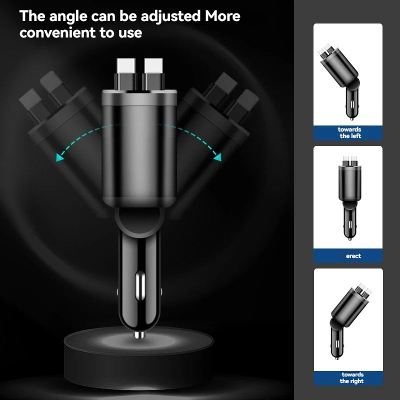 Car charger, car charger with retractable cable, car PD, car fast charging, super fast charging, flash charging, five in one cig